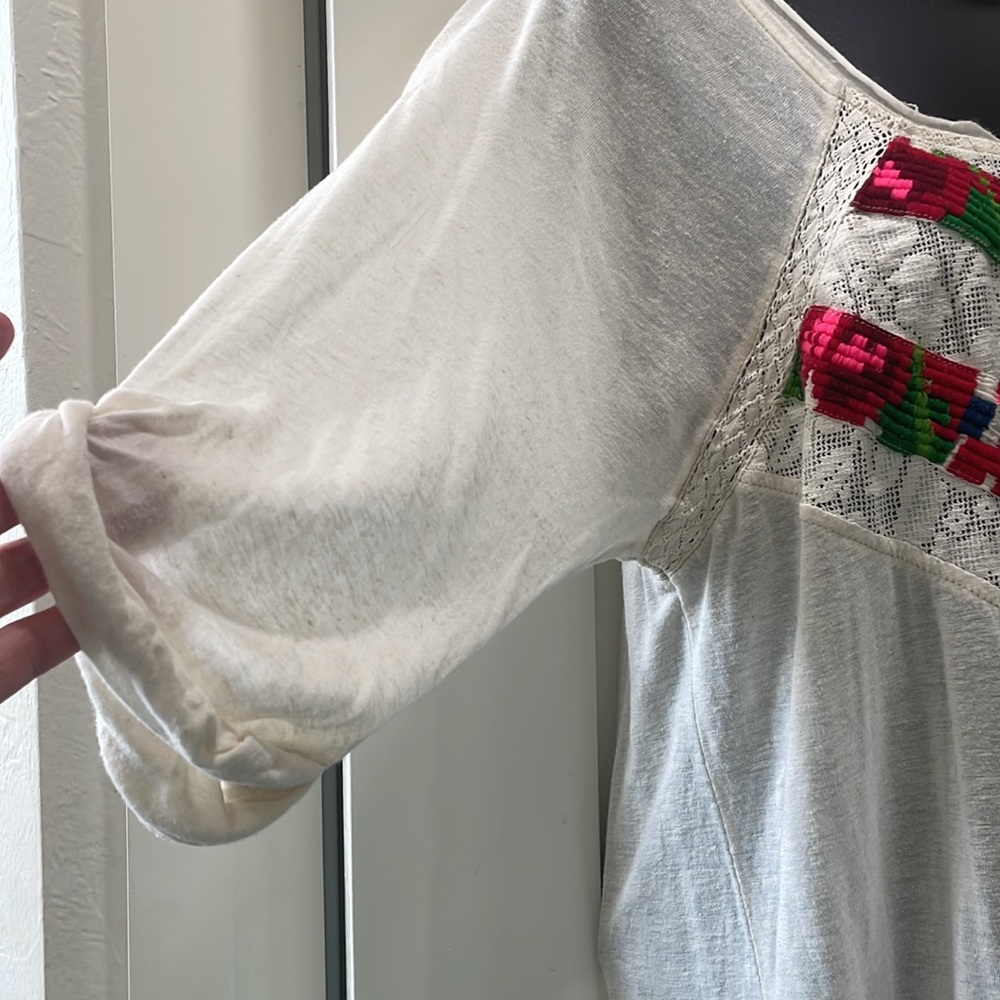 Free People | slub knit lace trim  3/4 sleeve top XS - Picture 3 of 7